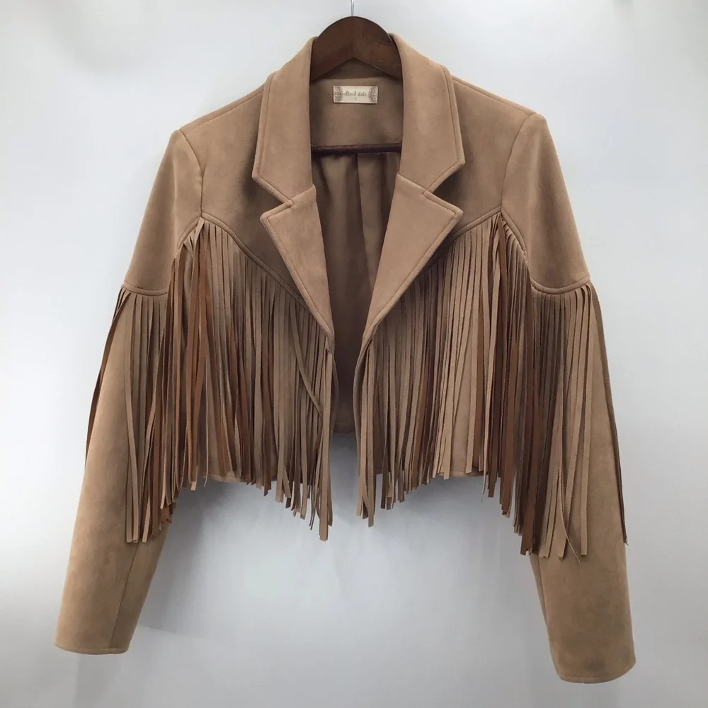 Altar'd State Camel Fringe Faux Suede Cropped Blazer - Picture 2 of 9